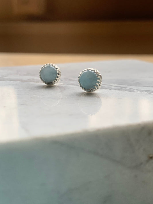 Aquamarine 6mm Stud Earrings Set in Sterling Silver March Birthstone