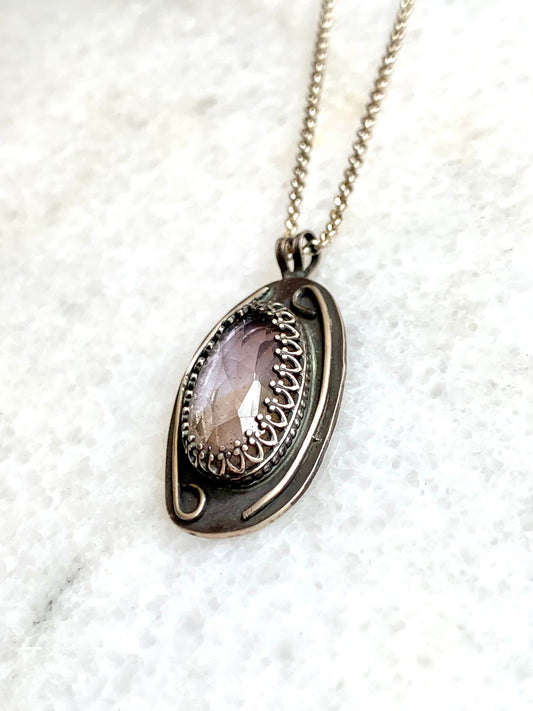 Ametrine Oval Rose Cut Silver Pendant Necklace Cancer July Birthday